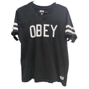 VTG Obey Womens T-Shirt Size Medium Black Logo Print Short Sleeve Streetwear